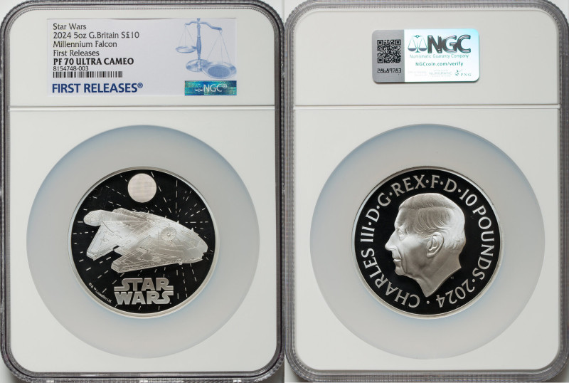 Charles III silver Proof "Millennium Falcon" 10 Pounds (5 oz) 2024 PR70 Ultra Ca...