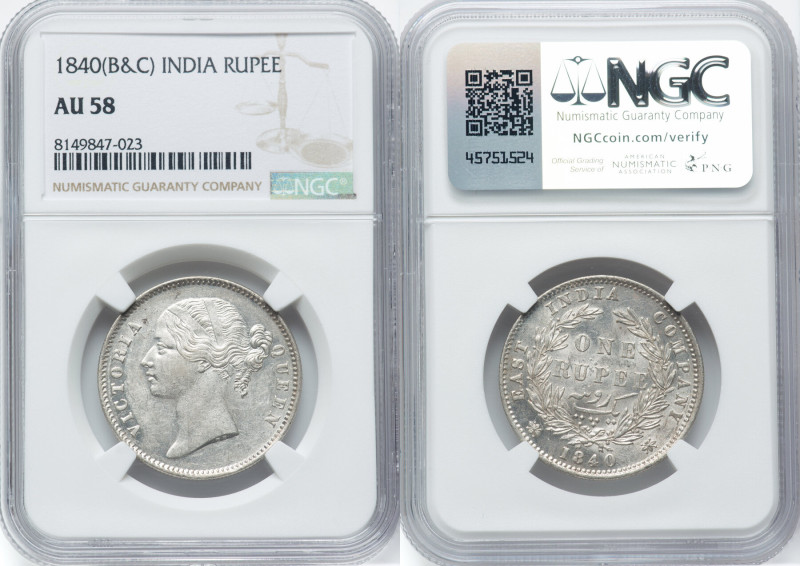 British India. Victoria 3-Piece Lot of Certified Rupees 1840 (b & c) AU58 NGC, C...