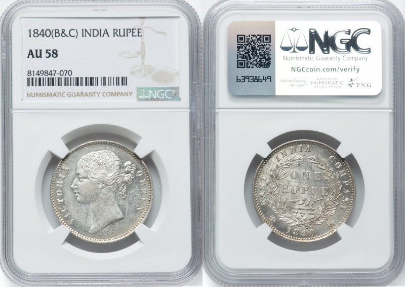 British India. Victoria 3-Piece Lot of Certified Rupees 1840 (b & c) AU58 NGC, C...