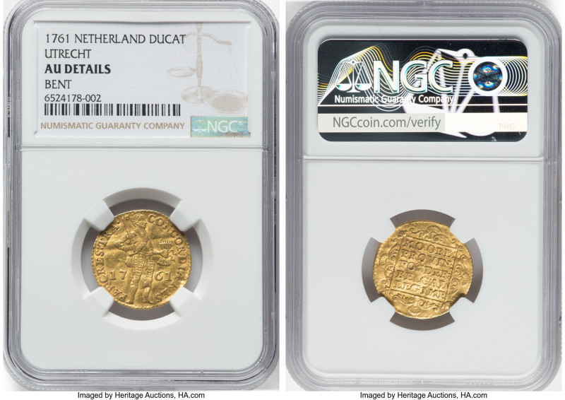 Utrecht. Provincial gold Ducat 1761 AU Details (Bent) NGC, KM7.4. HID09801242017...