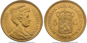 Wilhelmina gold 5 Gulden 1912 AU58 NGC, Utrecht mint, KM151, Fr-350. HID09801242017 © 2024 Heritage Auctions | All Rights Reserved