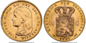 Wilhelmina gold 10 Gulden 1897 MS65 NGC, Utrecht mint, KM118, Fr-347. A prime quality example with glorious mint bloom. HID09801242017 © 2024 Heritage...