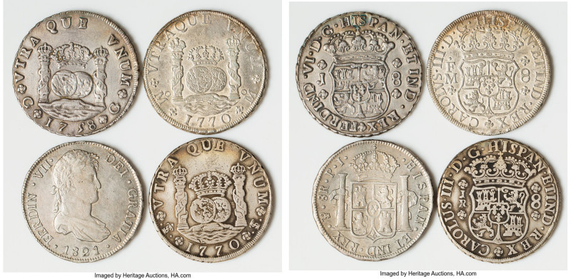 4-Piece Lot of Uncertified Assorted 8 Reales, 1) Guatemala: Ferdinand VI 8 Reale...