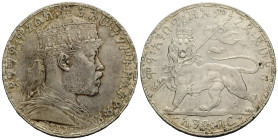 Königreich und Republik
Menelik II. 1889-1913 1 Birr 1892 (1900), Paris. 40.0 mm. Silber / Silver 0.835. Rv. Crowned lion left, right foreieg raised ...