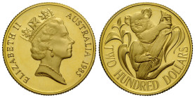 Elizabeth II. 1952-2022 200 Dollars 1985, Royal Australian Mint, Canberra. 24.0 mm. Gold 0.917. 3rd Portrait - Koala - Gold Bullion Coin. KM 86. 10.20...