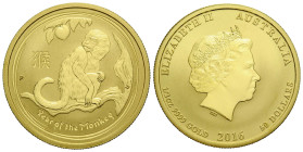 Elizabeth II. 1952-2022 50 Dollars 2016 Perth Mint. 30.0 mm. 1/2 oz. Gold .9999 Bullion, Year of the Monkey, Lunar Series II. KM 3313. 15.53 g. Auflag...