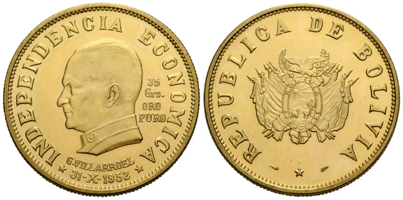 Republik, seit 1825 35 Grams (50 Bolivianos) 31-X-1952, Paris. 35.7 mm. Gold 0.9...