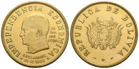 Republik, seit 1825 35 Grams (50 Bolivianos) 31-X-1952, Paris. 35.7 mm. Gold 0.900, auf die Revolution vom 31. Oktober 1952. Präsident Gualberto Villa...