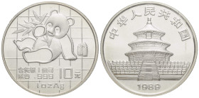 Republik / Republic
 10 Yuan 1989. 40.0 mm. 1 Unze Silber. Panda, In original Kapsel / in original capsule. KM A221. 3.10 g. Unzirkuliert / uncircula...
