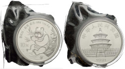 Republik / Republic
 10 Yuan 1991. 1 Unze Silber / 1 oz.Silver .999, Panda. In Originalkapsel und Blister / In original capsule and sealed plastic sl...