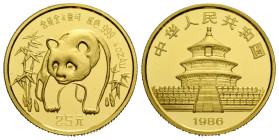 Volksrepublik / People's Republic
 25 Yuan 1986. 22.0 mm. 1/4 oz/Unze Gold .999. Panda Bullion. KM 133. 7.78 g. Vorzüglich / Extremely fine.