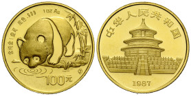 Volksrepublik / People's Republic
 100 Yuan 1987. 27.0 mm. Gold 0.999. 1 oz. Panda Bullion. KM 166. 31.10 g. Unzirkuliert / Uncirculated.