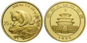 Volksrepublik / People's Republic
 25 Yuan 1999. 21.95 mm. 1/4 oz/Unze Panda Bullion, Gold .999. KM 1219. 7.78 g. Sehr selten / Very rare. Vorzüglich...