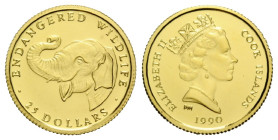 Elizabeth II. 1952-2022 25 Dollars 1990. 1.2 g. 14.0 mm. Gold 0.999 Elephant, Serie: Endangered Wildlife. KM 87. Vorzüglich / Extremely fine.