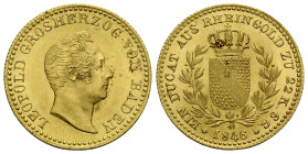 Baden-Durlach, Markgrafschaft, ab 1806 Grossherzogtum
Leopold, 1830-1852 Dukat 1846. 20.0 mm. Gold, Lager head. Legend: LEOPOLD GROSHERZOG VON BADEN....