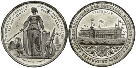 Frankfurt
 Zinnmedaille / Tin medal 1862. 40.04 mm. zur Erinnerung an das Deutsche Schützenfest, Frankfurt, stehende Germania mit Schwert zwischen Bü...