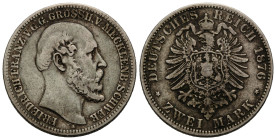 Mecklenburg-Schwerin, Herzogtum / Duchy, ab 1815 Grossherzogtum / Grande Duchy
Friedrich Franz II. 1842-1883 2 Mark 1876 A, Berlin. 28.0 mm. Silber /...
