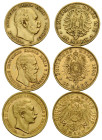 Kaiserreich / Empire Kleinmünzen des Kaiserreichs
 10 Mark 1875 / 1888 / 1910. 19.5 mm. Gold 0.900. KM 504 / 514 / 520. 3 Expl. total weight 11.86 g....