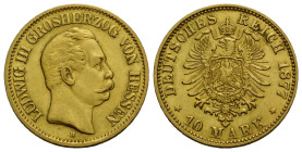 Kaiserreich / Empire Hessen, Grossherzogtum
Ludwig III. 1848-1877 10 Mark 1877 H, Darmstadt. 19.5 mm. Gold 0.900. KM 354. 3.98 g. Sehr schön / Very f...