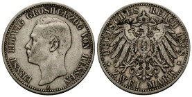 Kaiserreich / Empire Hessen, Grossherzogtum
Ernst Ludwig, 1892-1918 2 Mark 1898 A, Berlin. 28.0 mm. 11.1 g. Silber / Silver 0.900 2 Marks - Ernest Lo...