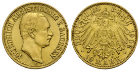 Kaiserreich / Empire Sachsen, Königreich
Friedrich August III. 1904-1918 10 Mark 1906 E, Dresden. 19.5 mm. Gold 0.900. KM 1264. 3.98 g. Sehr schön + ...