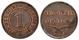 Deutsch-Neu-Guinea
Neu-Guinea Compagnie 1 Neu-Guinea-Pfennig 1894 A. 17.5 mm. 2.00 g. Selten / Rare. Vorzüglich - / Extremely fine -.