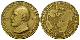 Medaillen / Medals Personen
Linke, Gottfried (1792-1867) Goldmedaille / Gold Medal 1959. 26.4 mm. Gold 0.900, auf Gottfried Linke, den Gründer des We...
