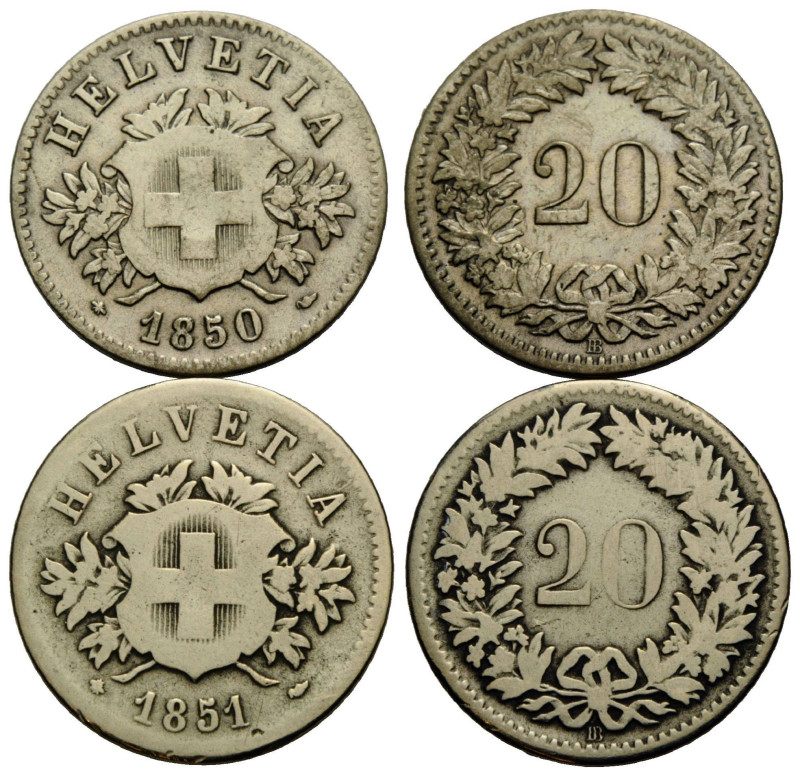 Eidgenossenschaft / Confederation Bundesmünzen / Federal Coins
 20 Rappen 1850 ...