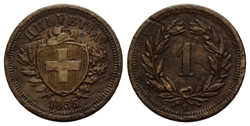 Eidgenossenschaft / Confederation Bundesmünzen / Federal Coins
 1 Rappen 1855 B...