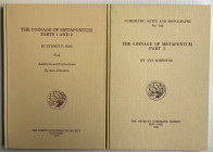 Noe S.P. Johnston A. 2 Voll. The Coinage of Metapontum. I Vol. Part. 1 and 2. New York, The American Numismatic Society 1984. Tela ed. pp. 120, tavv. ...