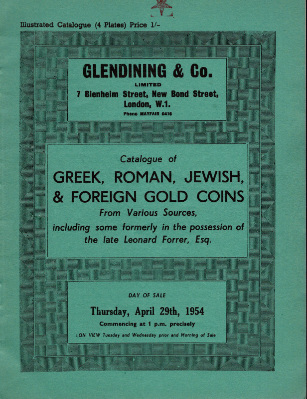 GLENDINING & CO. London, 29 – April, 1954. Catalogue of Greek, Roman, Jewish & f...