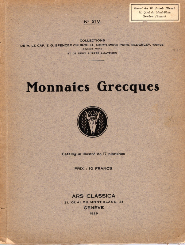 NAVILLE et C. N. XIV – Geneve 2- 7- 1929. Catalogue des monnaies grecques, compo...