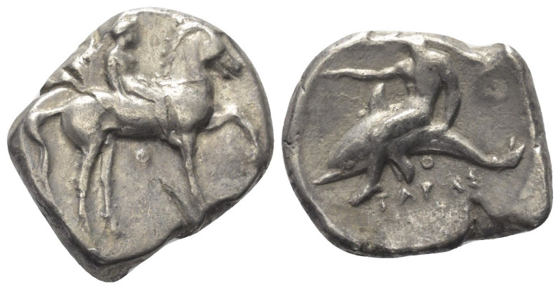 Kalabrien. Tarent.

 Didrachme oder Nomos (Silber). Ca. 380 - 340 v. Chr.
Vs:...