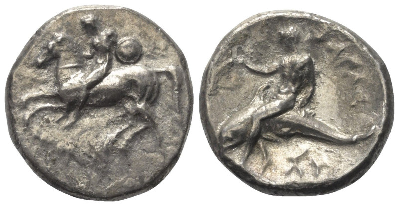 Kalabrien. Tarent.

 Didrachme oder Nomos (Silber). Ca. 302 - 280 v. Chr.
Vs:...