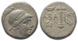 Pontos. Chabakta.

 Bronze. Ca. 100 - 85 v. Chr.
Vs: Kopf des Ares mit Helm rechts.
Rs: Schwert in Scheide; im Feld links Sichel und Stern über Mo...