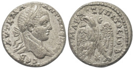 Seleukis und Pierien. Antiochia am Orontes. Elagabalus (218 - 222 n. Chr.).

 Tetradrachme (Billon).
Vs: Büste mit Lorbeerkranz, Paludament und Pan...