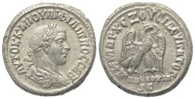 Seleukis und Pierien. Antiochia am Orontes. Philippus II. (247 - 249 n. Chr.).

 Tetradrachme (Billon). 247 n. Chr.
Vs: Büste in Rückansicht mit Lo...