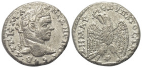 Seleukis und Pierien. Laodikeia ad Mare. Caracalla (197 - 217 n. Chr.).

 Tetradrachme (Billon). 215 - 217 n. Chr.
Vs: Büste des Caracalla mit Lorb...