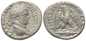 Judäa. Caesarea Maritima. Caracalla (197 - 217 n. Chr.).

 Tetradrachme (Billon). Ca. 215 - 217 n. Chr.
Vs: Kopf mit Lorbeerkranz rechts.
Rs: Adle...