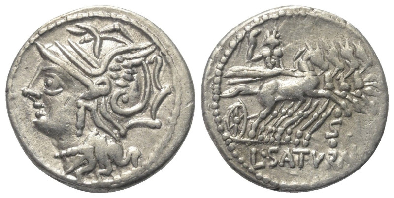 L. Appuleius Saturninus.

 Denar (Silber). 104 v. Chr. Rom.
Vs: Kopf der Roma...