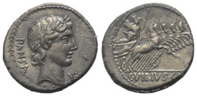 C. Vibius Pansa.

 Denar (Silber). 90 v. Chr. Rom.
Vs: PANSA. Kopf des Apollo mit Lorbeerkranz rechts, davor Kontrollmarke.
Rs: C VIBIVS C F. Mine...