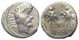 L. Titurius Sabinus.

 Denar (Silber). 89 v. Chr. Rom.
Vs: SABIN A PV. Kopf des Sabinerkönigs Titus Tatius rechts.
Rs: Der Raub der Sabinerinnen. ...