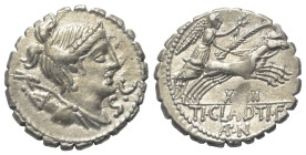 Ti. Claudius Nero.

 Denar (Silber). 79 v. Chr. Rom.
Vs: Drapierte Büste der Diana mit Diadem, Bogen und Köcher rechts, im Feld rechts S C.
Rs: TI...