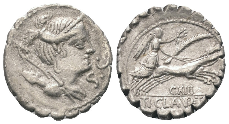 Ti. Claudius Nero.

 Denar (Silber). 79 v. Chr. Rom.
Vs: Drapierte Büste der ...