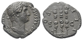 Hadrianus (117 - 138 n. Chr.).

 Semis (Messing). 126 - 127 n. Chr. Rom.
Vs: HADRIANVS AVGVSTVS P P. Büste mit Lorbeerkranz, Drapierung und Panzer ...