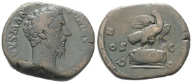 Marcus Aurelius (161 - 180 n. Chr.). Divus Marcus Aurelius.

 Sesterz (Bronze). Nach 180 n. Chr. Rom.
Vs: DIVVS M ANTONINVS PIVS. Kopf rechts.
Rs:...
