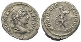 Caracalla (197 - 217 n. Chr.).

 Denar (Silber). 206 n. Chr. Rom.
Vs: ANTONINVS PIVS AVG. Kopf mit Lorbeerkranz rechts.
Rs: PONTIF TR P VIIII COS ...