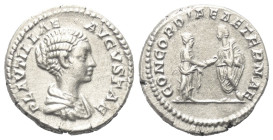 Plautilla (gest. 211 n. Chr.).

 Denar (Silber). 202 n. Chr. Rom.
Vs: PLAVTILLAE AVGVSTAE. Drapierte Büste rechts.
Rs: CONCORDIAE AETERNAE. Plauti...
