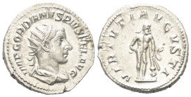 Gordianus III. (238 - 244 n. Chr.).

 Antoninian (Silber). 241 - 243 n. Chr. Rom.
Vs: IMP GORDIANVS PIVS FEL AVG. Büste mit Strahlenkrone, Paludame...