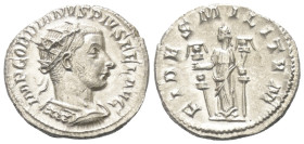 Gordianus III. (238 - 244 n. Chr.).

 Antoninian (Silber). 242 - 244 n. Chr. Antiochia.
Vs: IMP GORDIANVS PIVS FEL AVG. Büste mit Strahlenkrone und...